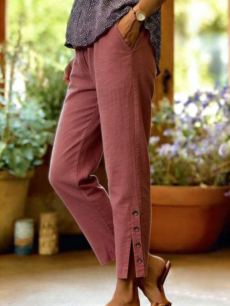 Ada — Pantaloni Donna alla Caviglia con Bottoni Laterali, Lina Milano