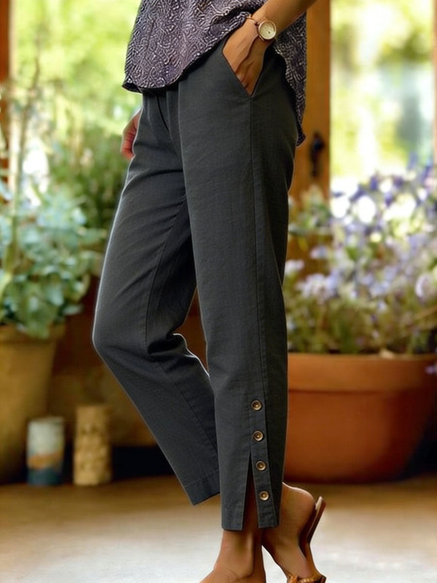 Ada — Pantaloni Donna alla Caviglia con Bottoni Laterali, Lina Milano