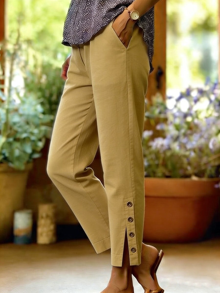 Ada — Pantaloni Donna alla Caviglia con Bottoni Laterali, Lina Milano