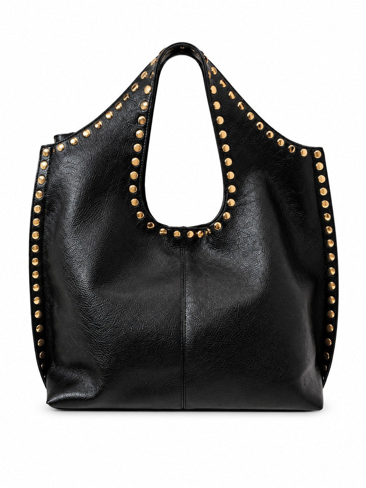 Adele — Borsa Donna Grande a Spalla in Ecopelle con Borchie e Cerniera, Lina Milano