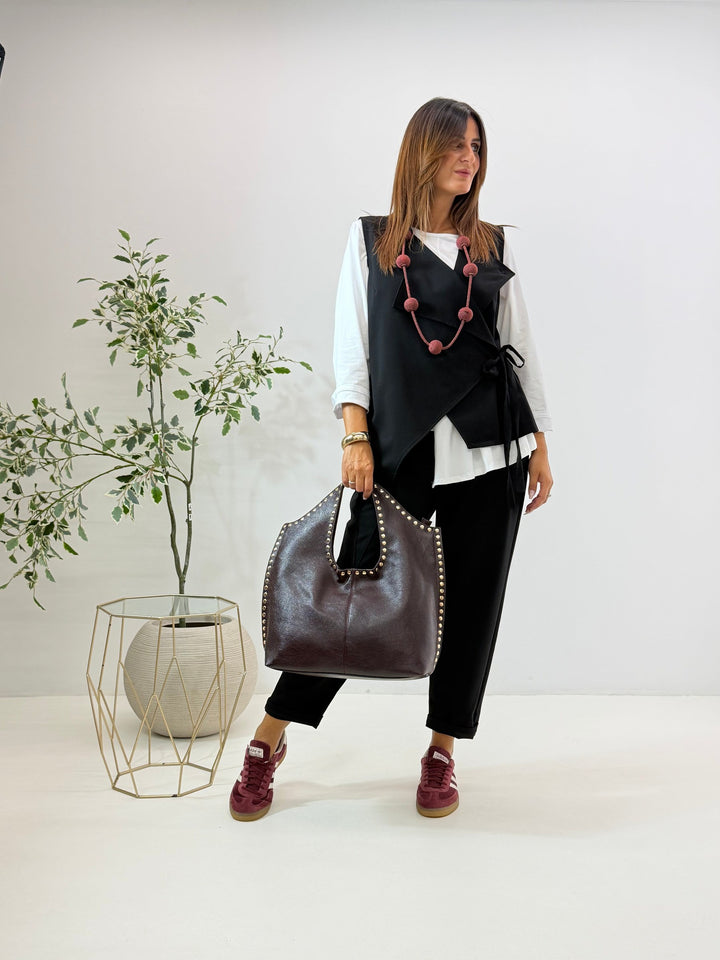 Adele — Borsa Donna Grande a Spalla in Ecopelle con Borchie e Cerniera, Lina Milano