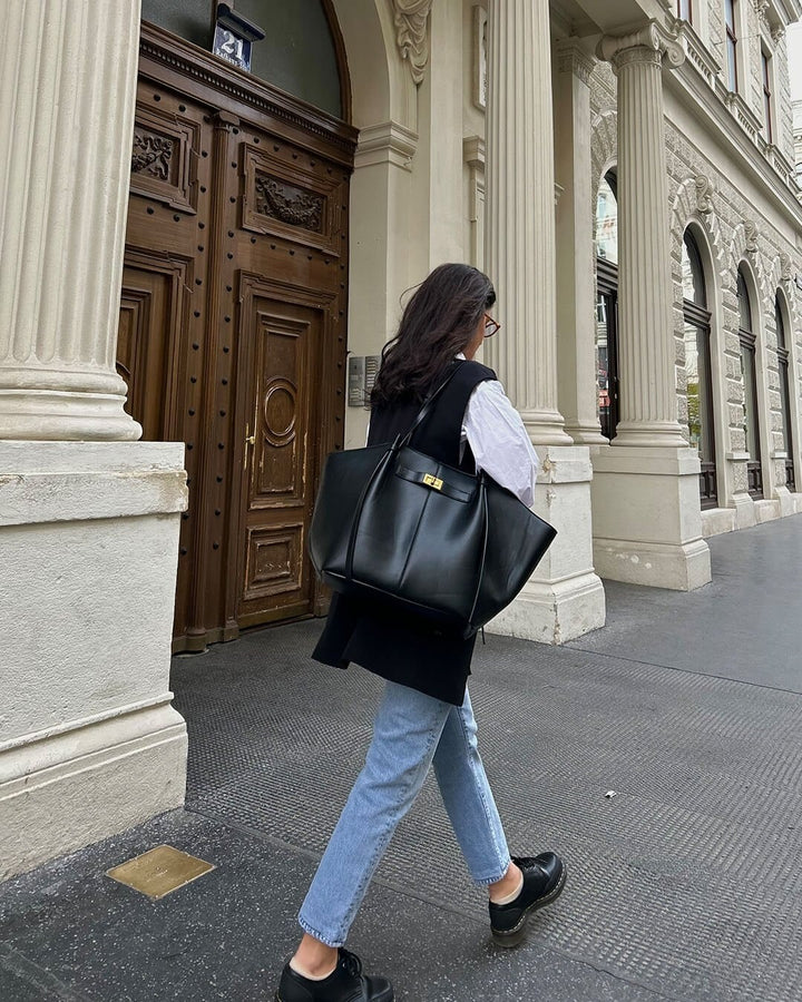 Agnese — Borsa Donna Shopper Grande Rigida con Tasca Interna e Chiusura, Lina Milano