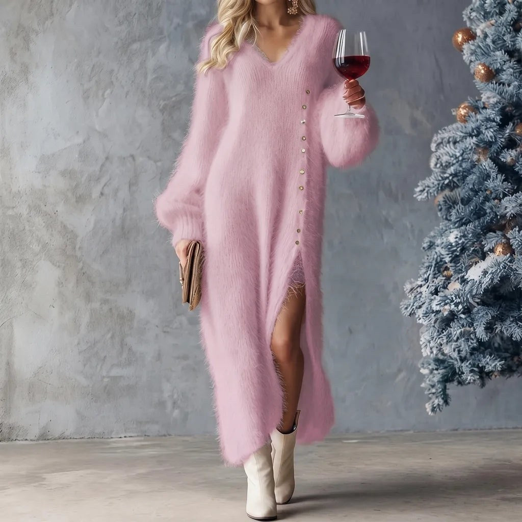 Angela — Abito in Maglia Donna Midi con Scollo a V e Spacco, Lina Milano
