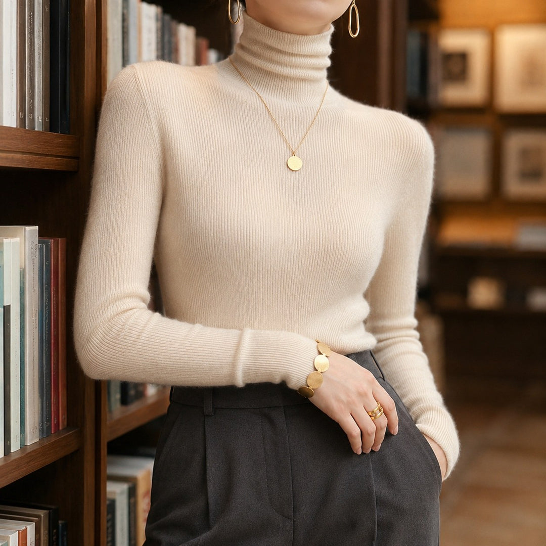 Annarita — Maglione in Cashmere Donna Aderente con Collo Alto Risvoltato, Lina Milano