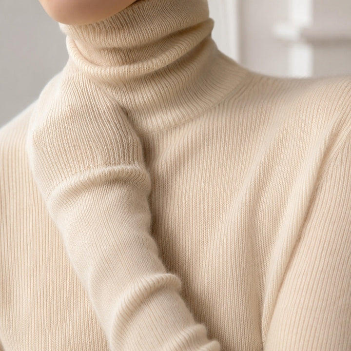 Annarita — Maglione in Cashmere Donna Aderente con Collo Alto Risvoltato, Lina Milano