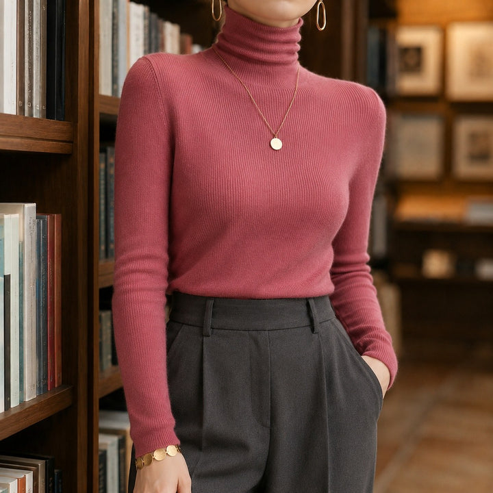 Annarita — Maglione in Cashmere Donna Aderente con Collo Alto Risvoltato, Lina Milano