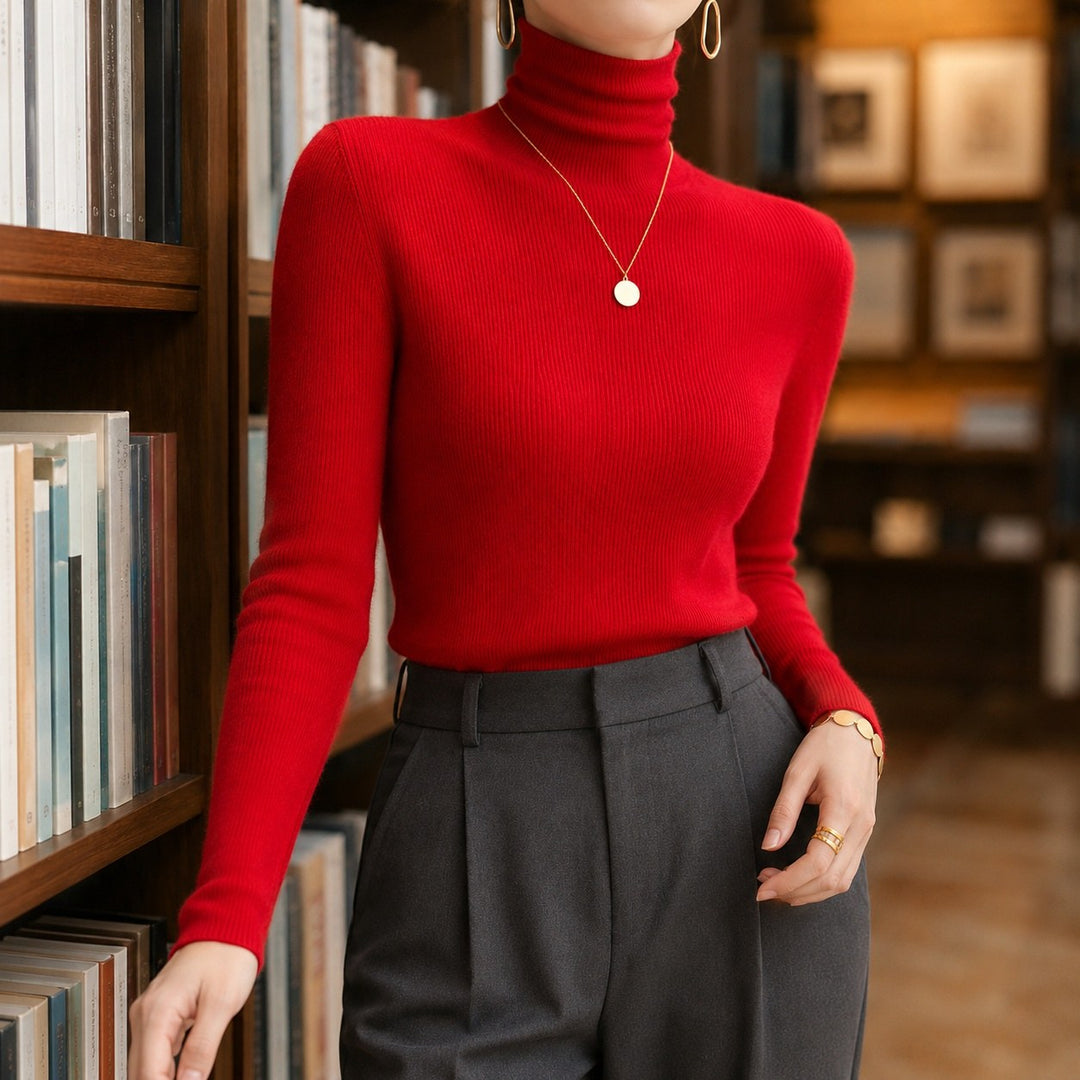 Annarita — Maglione in Cashmere Donna Aderente con Collo Alto Risvoltato, Lina Milano