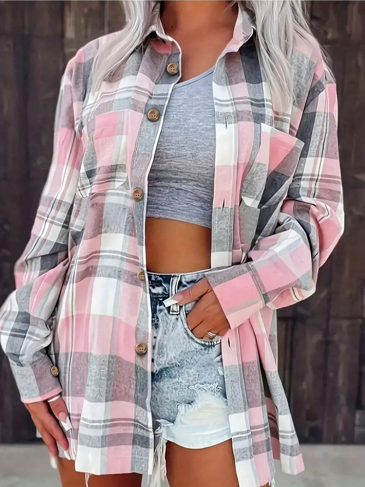 Antonella — Camicia a Quadri Donna Oversize in Flanella con Tasca, Lina Milano