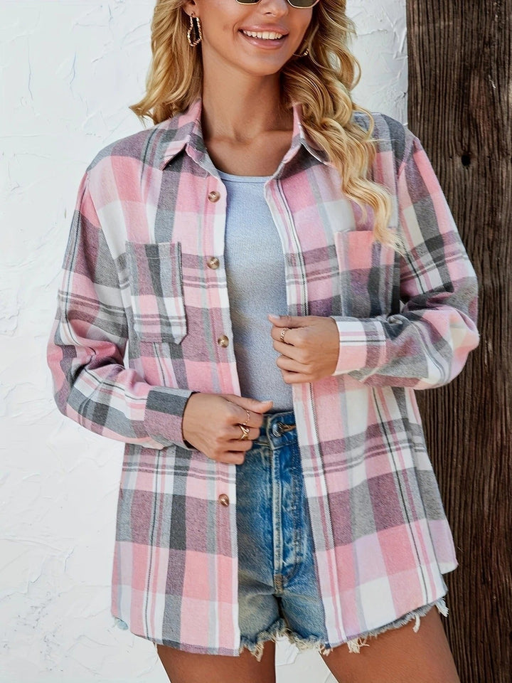 Antonella — Camicia a Quadri Donna Oversize in Flanella con Tasca, Lina Milano