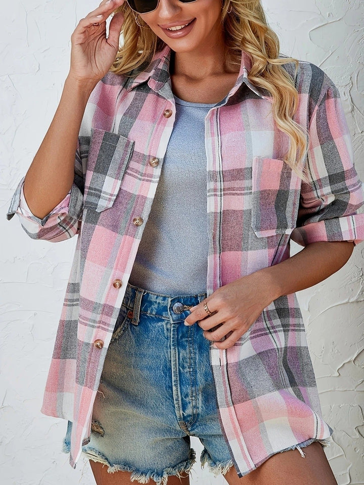 Antonella — Camicia a Quadri Donna Oversize in Flanella con Tasca, Lina Milano