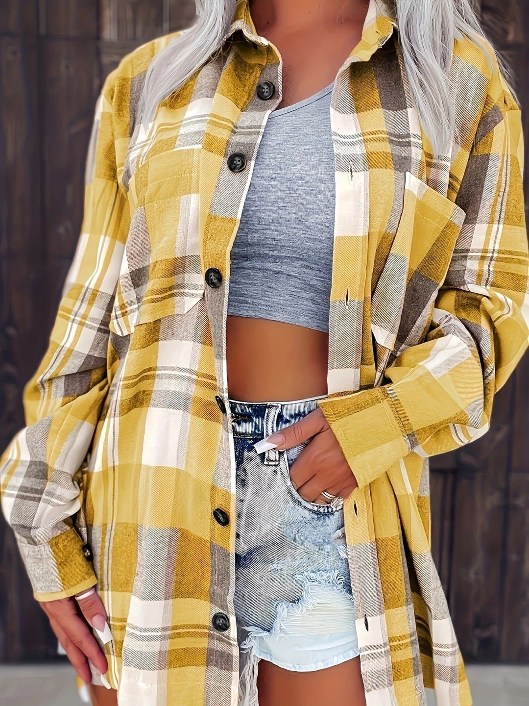 Antonella — Camicia a Quadri Donna Oversize in Flanella con Tasca, Lina Milano