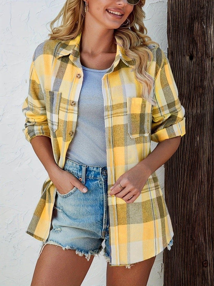 Antonella — Camicia a Quadri Donna Oversize in Flanella con Tasca, Lina Milano