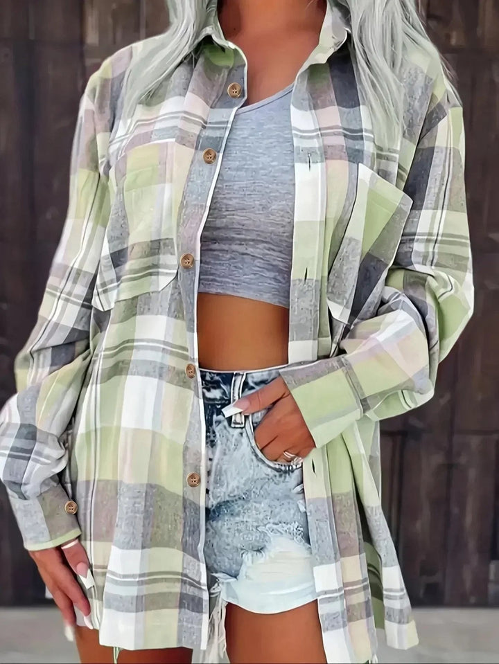 Antonella — Camicia a Quadri Donna Oversize in Flanella con Tasca, Lina Milano
