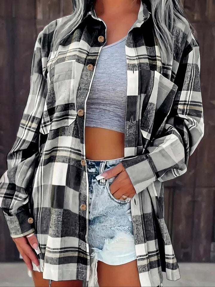 Antonella — Camicia a Quadri Donna Oversize in Flanella con Tasca, Lina Milano