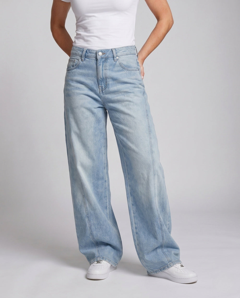 Arianna — Jeans Balloon Donna Larghi a Vita Alta Lunghi, Lina Milano