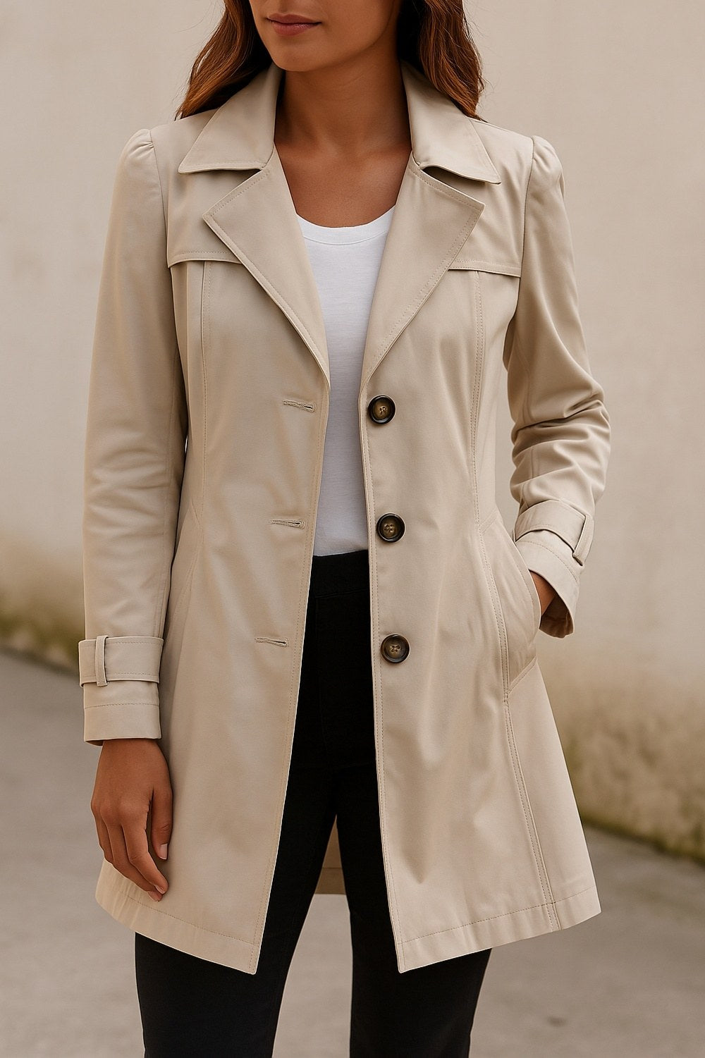 Asia — Cappotto Donna Corto Stile Trench Monopetto Sciancrato, Lina Milano