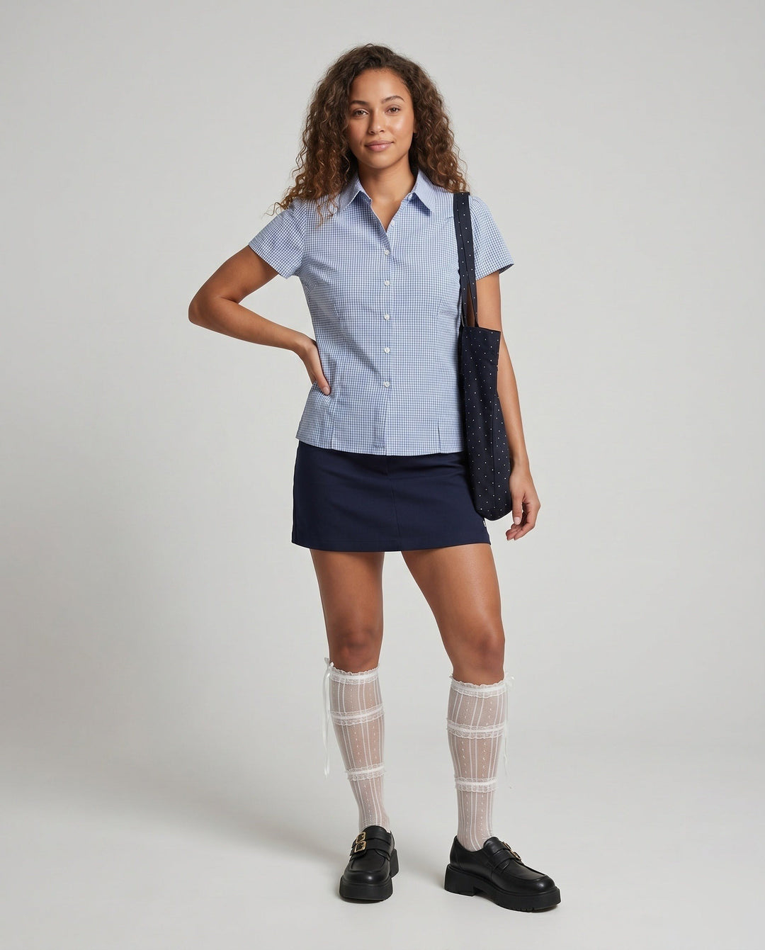 Beatrice — Camicia a Quadri Donna a Maniche Corte con Spalla Arricciata, Lina Milano