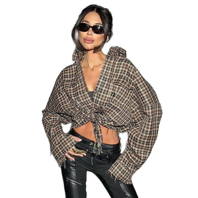 Camilla — Camicia a Quadri Donna Cropped Ampia con Bottoni e Maniche Lunghe, Lina Milano
