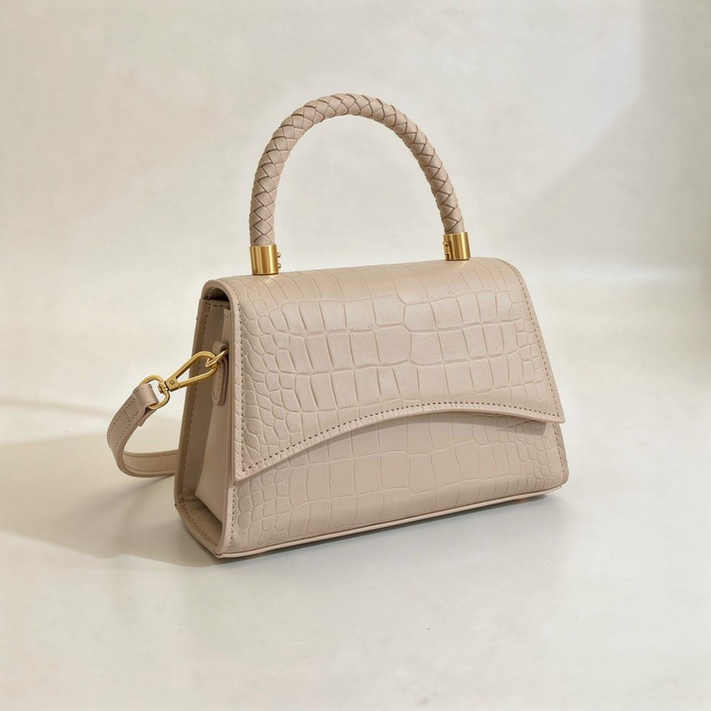 Carmen — Borsa Donna a Mano Stampa Coccodrillo con Manici e Tracolla, Lina Milano