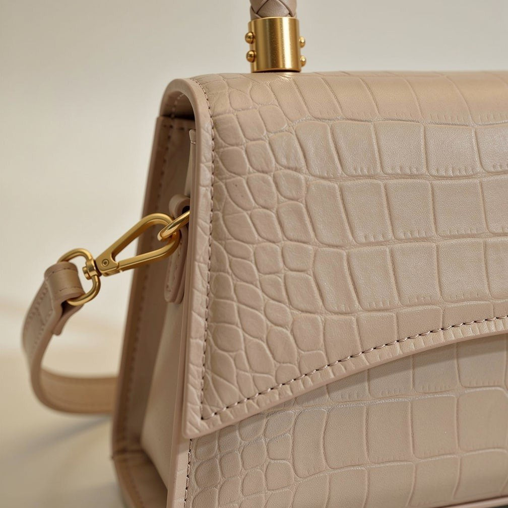 Carmen — Borsa Donna a Mano Stampa Coccodrillo con Manici e Tracolla, Lina Milano
