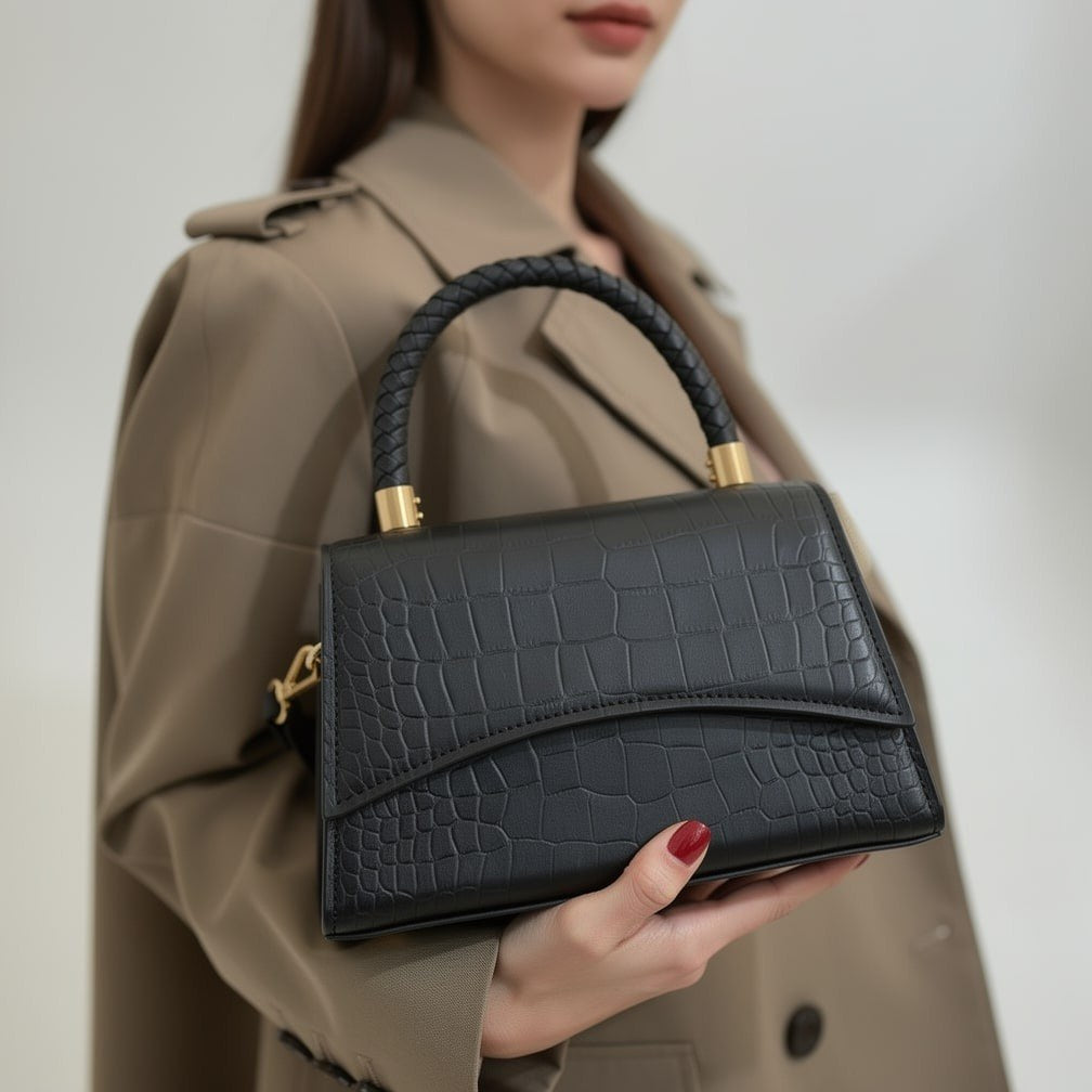 Carmen — Borsa Donna a Mano Stampa Coccodrillo con Manici e Tracolla, Lina Milano