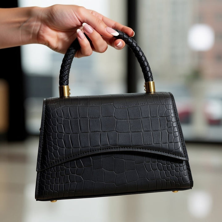 Carmen — Borsa Donna a Mano Stampa Coccodrillo con Manici e Tracolla, Lina Milano