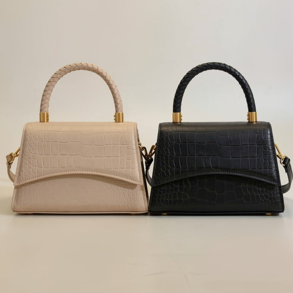 Carmen — Borsa Donna a Mano Stampa Coccodrillo con Manici e Tracolla, Lina Milano
