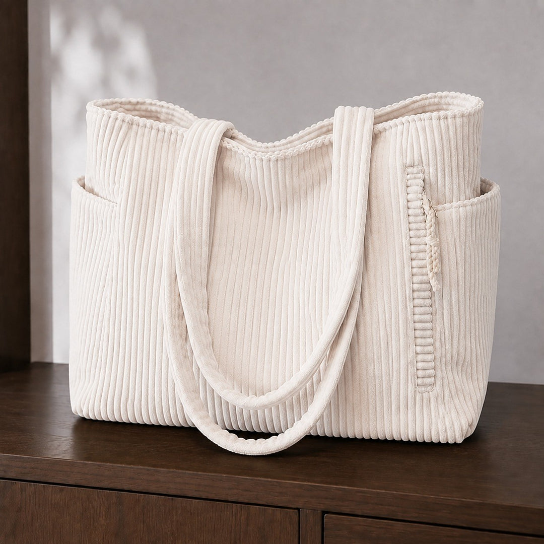 Celeste — Borsa Donna Shopper a Spalla a Coste con Tasche, Lina Milano