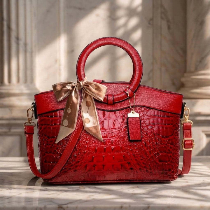 Concetta — Borsa Donna a Mano in Pelle Stampa Coccodrillo con Fiocco, Lina Milano