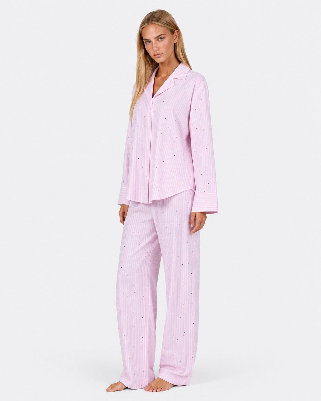 Adelina — Pigiami Donna Oversize a Righe e Cuori con Bottoni, Lina Milano