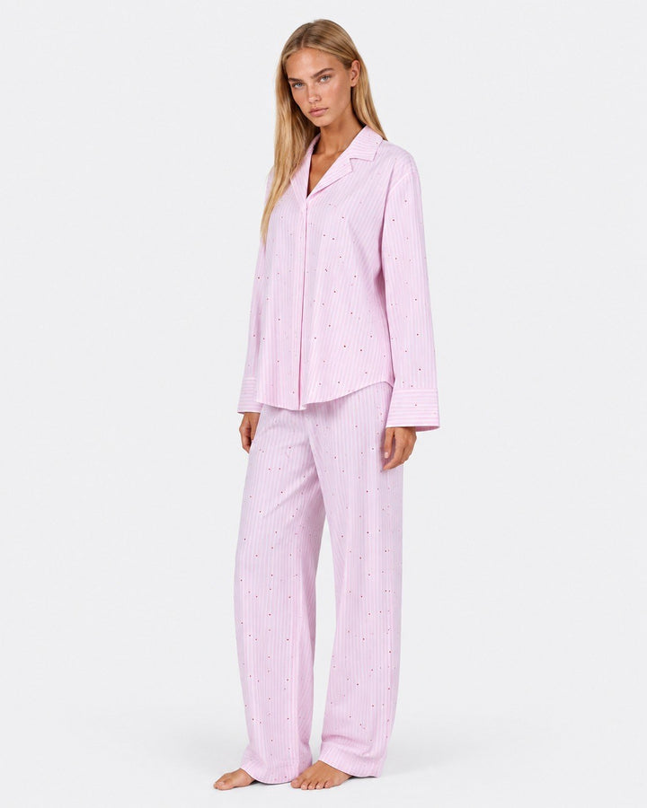Adelina — Pigiami Donna Oversize a Righe e Cuori con Bottoni, Lina Milano