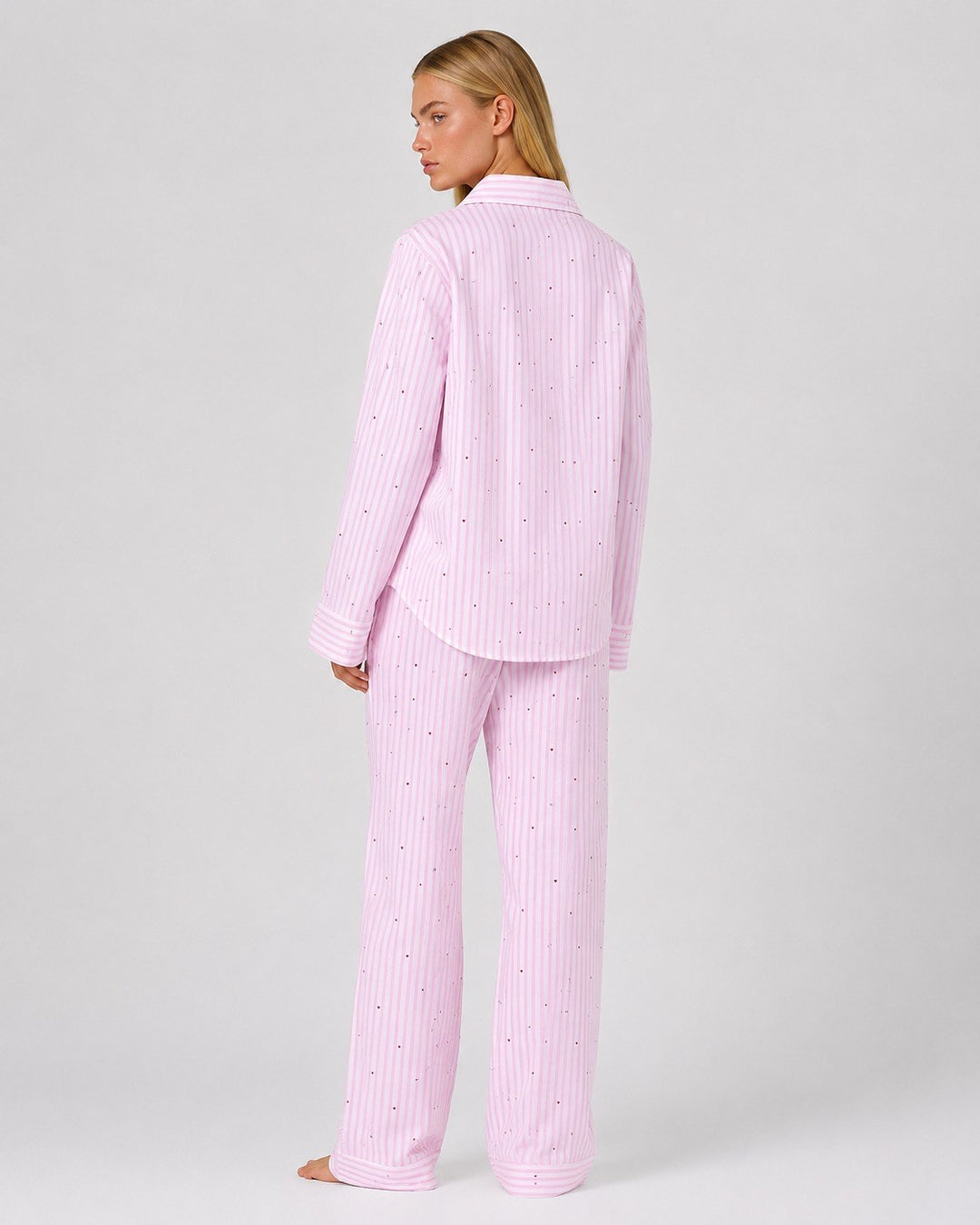 Adelina — Pigiami Donna Oversize a Righe e Cuori con Bottoni, Lina Milano