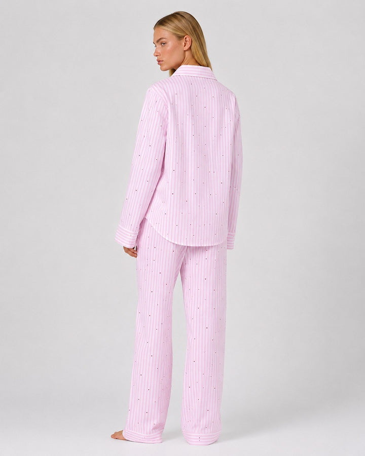 Adelina — Pigiami Donna Oversize a Righe e Cuori con Bottoni, Lina Milano