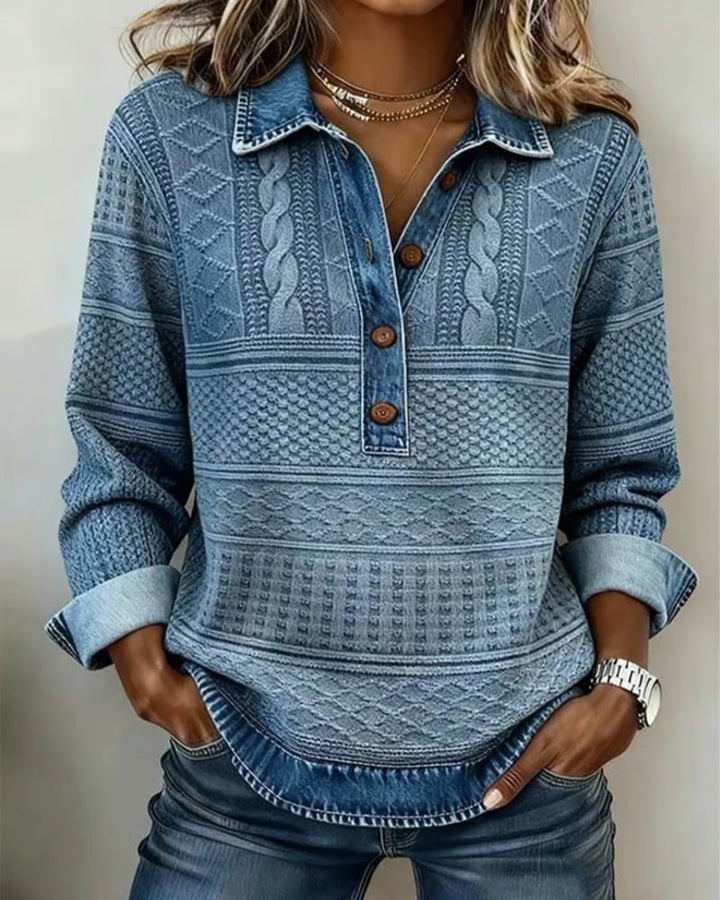 Dina — Maglioncino Donna a Trecce con Colletto in Denim, Lina Milano