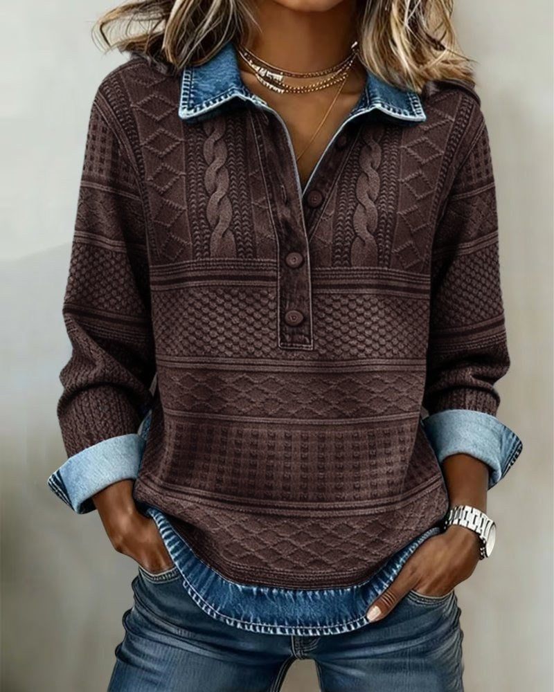 Dina — Maglioncino Donna a Trecce con Colletto in Denim, Lina Milano