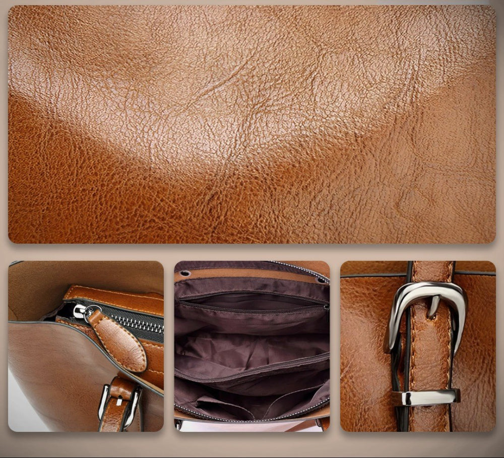 Donatella — Borsa Donna Shopper Grande in Pelle Vintage con Patta, Lina Milano