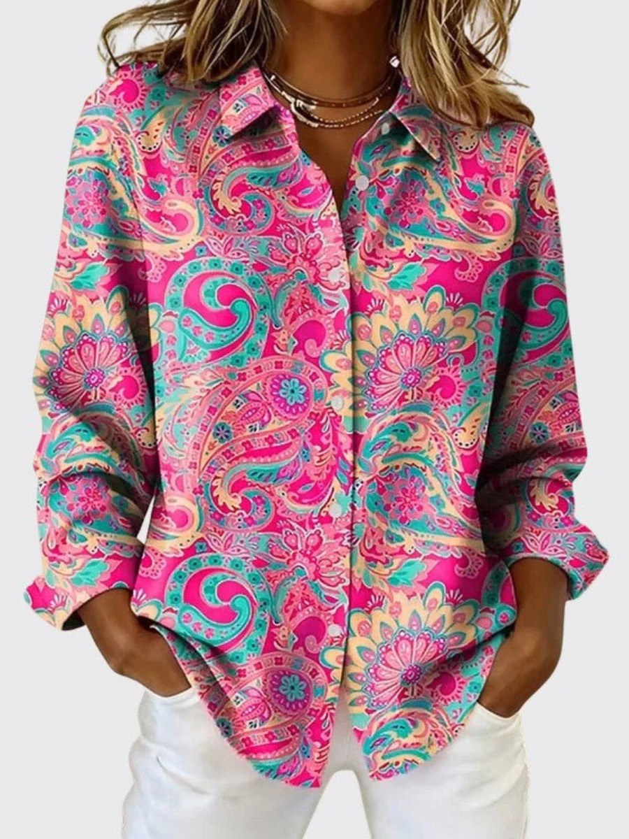 Dora — Camicia con Colletto Donna Paisley Maniche Lunghe e Bottoni, Lina Milano