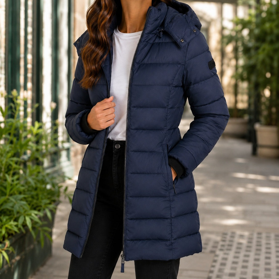 Elisabetta — Piumino Donna Lungo con Tasche Zip e Cappuccio Regolabile, Lina Milano