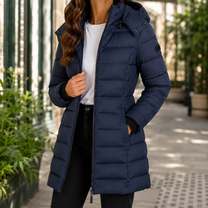 Elisabetta — Piumino Donna Lungo con Tasche Zip e Cappuccio Regolabile, Lina Milano