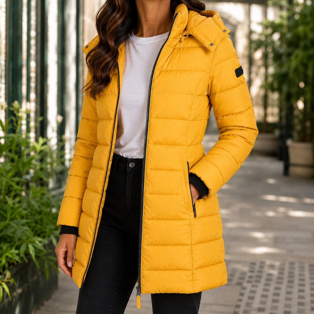 Elisabetta — Piumino Donna Lungo con Tasche Zip e Cappuccio Regolabile, Lina Milano