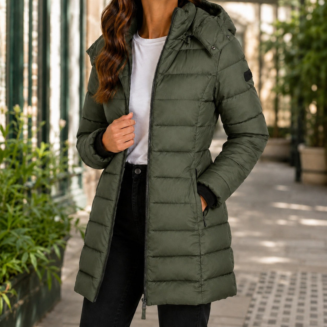 Elisabetta — Piumino Donna Lungo con Tasche Zip e Cappuccio Regolabile, Lina Milano