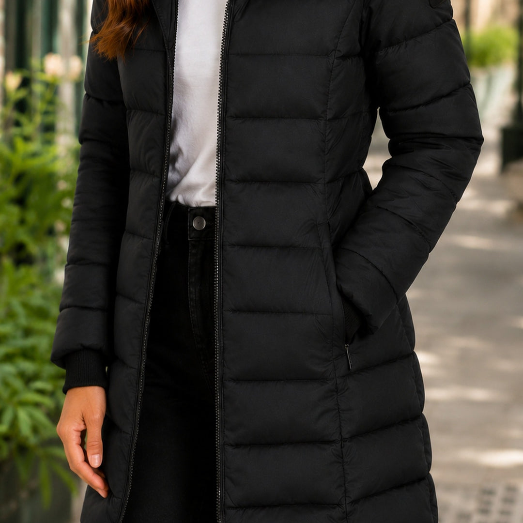 Elisabetta — Piumino Donna Lungo con Tasche Zip e Cappuccio Regolabile, Lina Milano