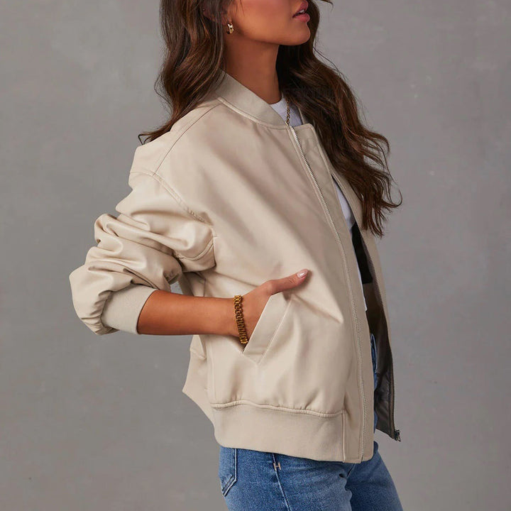 Elvira — Giacca Donna Bomber Oversize in Ecopelle con Bordo a Coste, Lina Milano