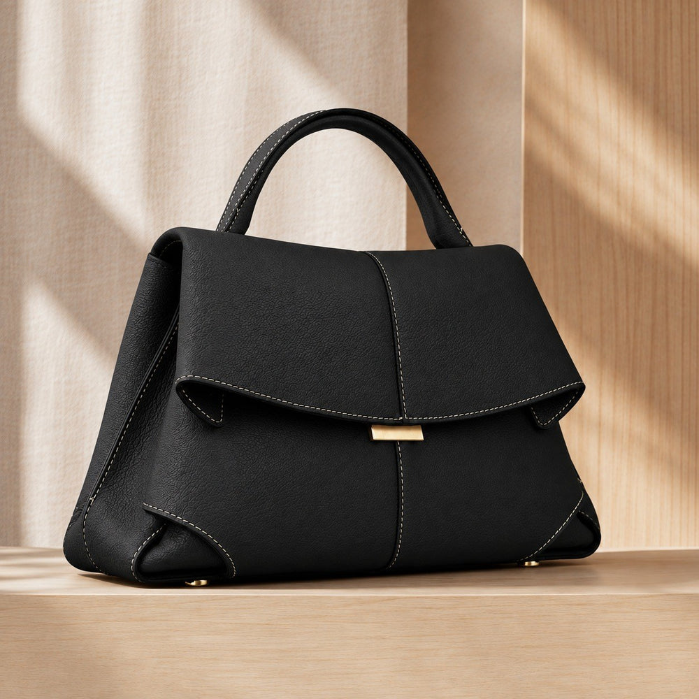 Emilia — Borsa Donna a Mano in Pelle Liscia con Patta e Manico Rigido, Lina Milano