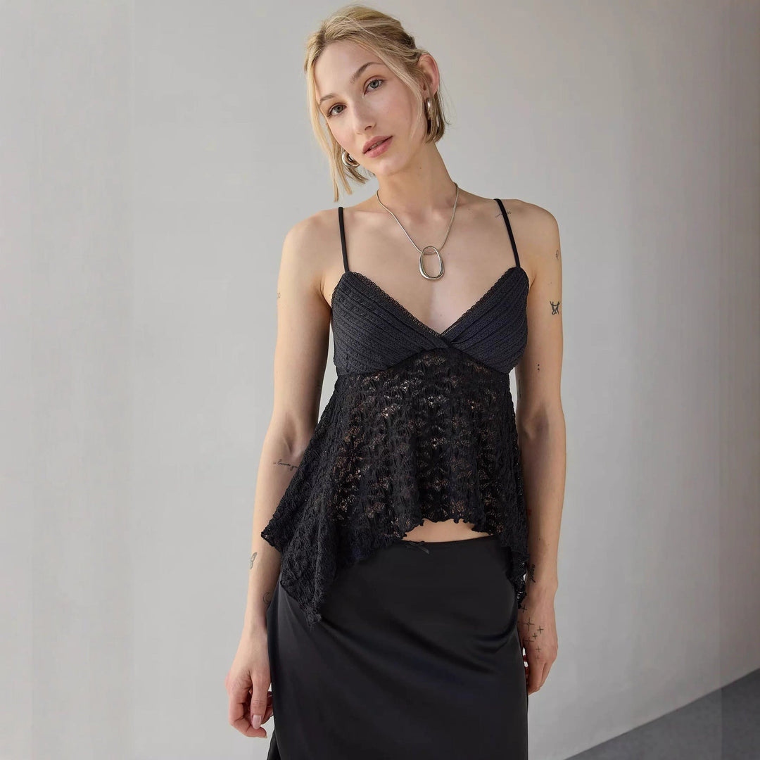 Emma — Top di Pizzo Donna a Pieghe con Fondo Asimmetrico, Lina Milano