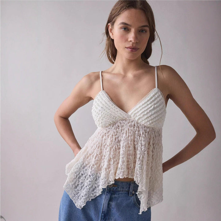 Emma — Top di Pizzo Donna a Pieghe con Fondo Asimmetrico, Lina Milano