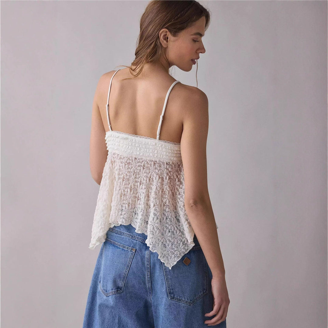 Emma — Top di Pizzo Donna a Pieghe con Fondo Asimmetrico, Lina Milano