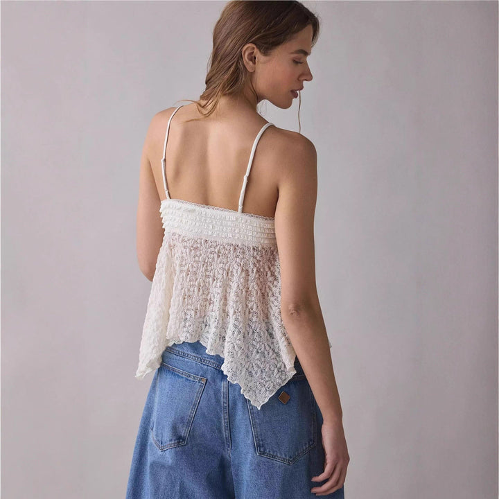 Emma — Top di Pizzo Donna a Pieghe con Fondo Asimmetrico, Lina Milano