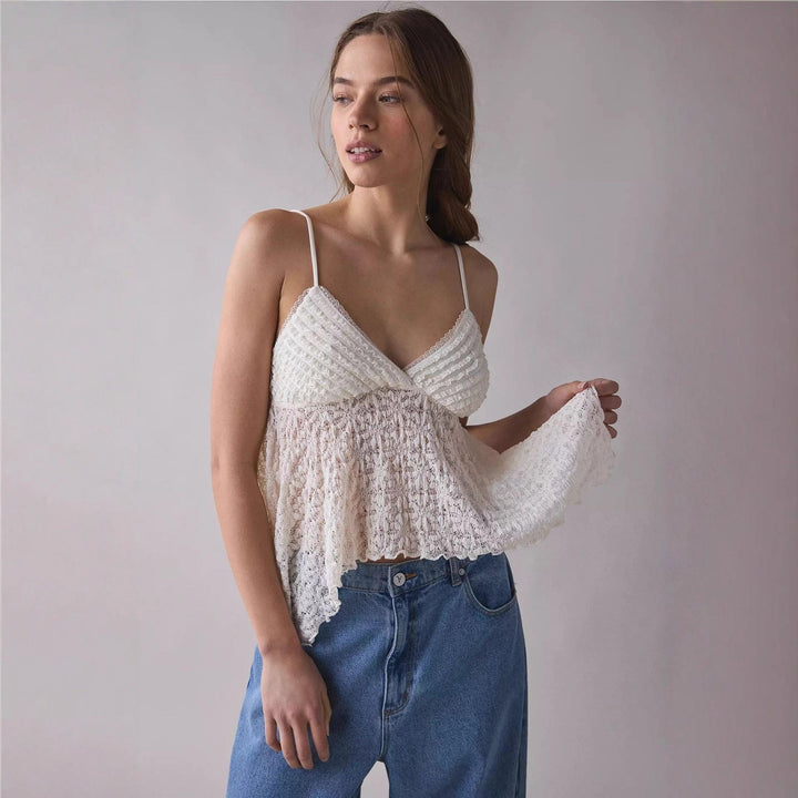 Emma — Top di Pizzo Donna a Pieghe con Fondo Asimmetrico, Lina Milano