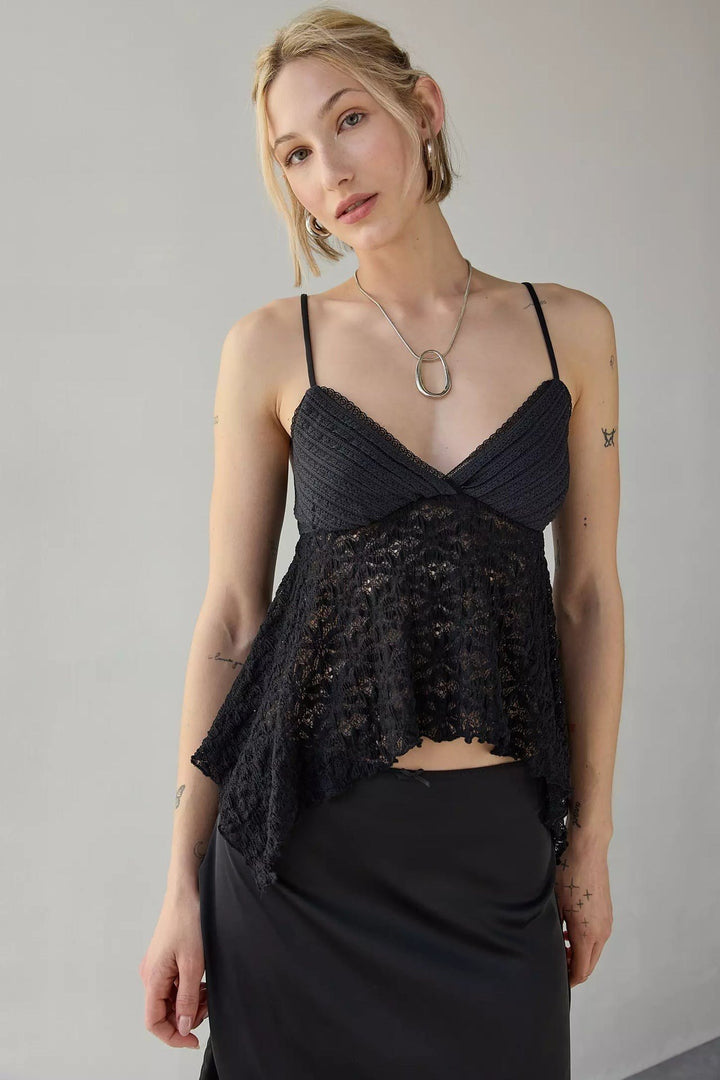 Emma — Top di Pizzo Donna a Pieghe con Fondo Asimmetrico, Lina Milano